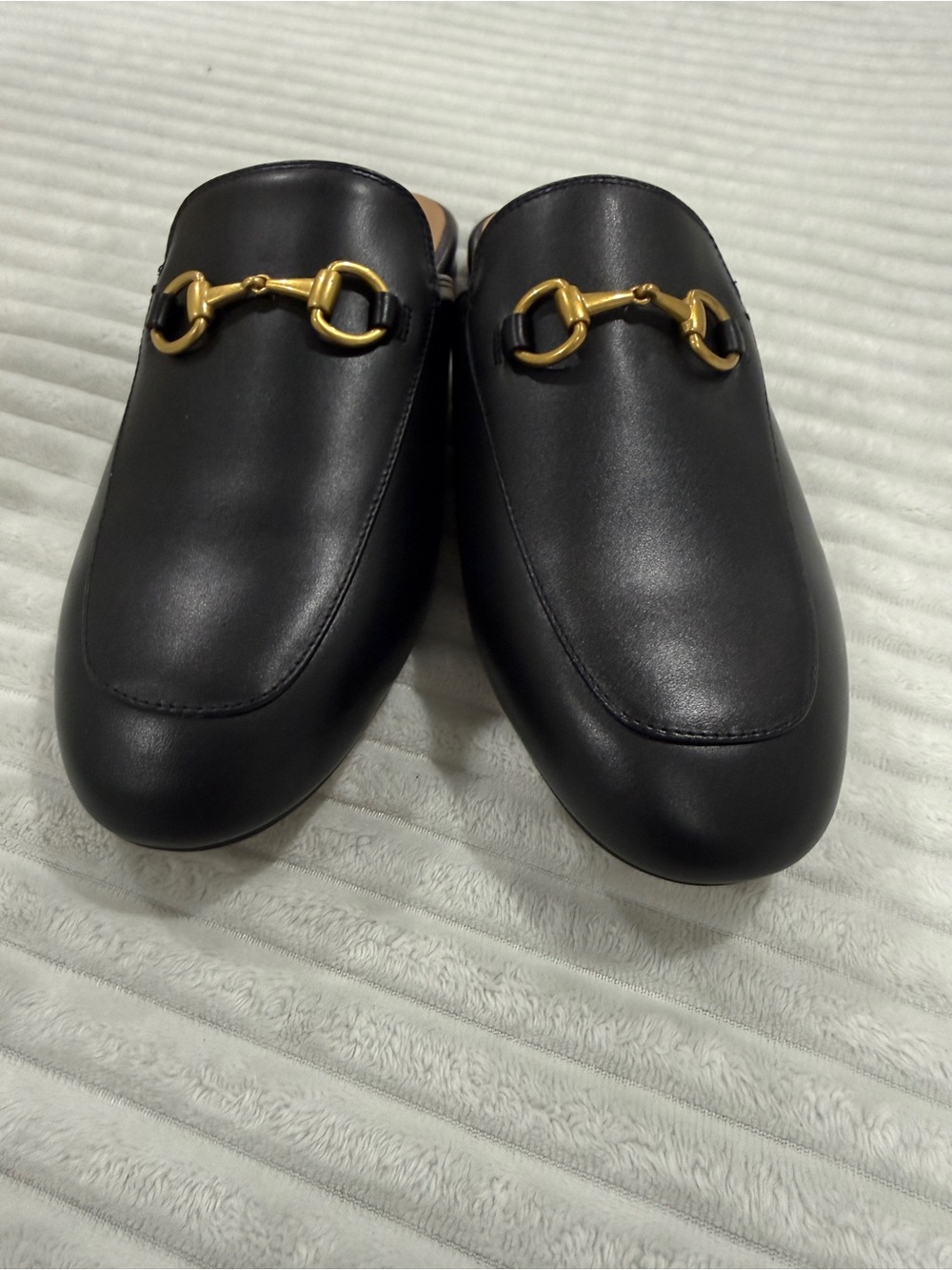 Quince Black Leather Slip-On Mules with Gold Horsebit - Picture 3 of 6